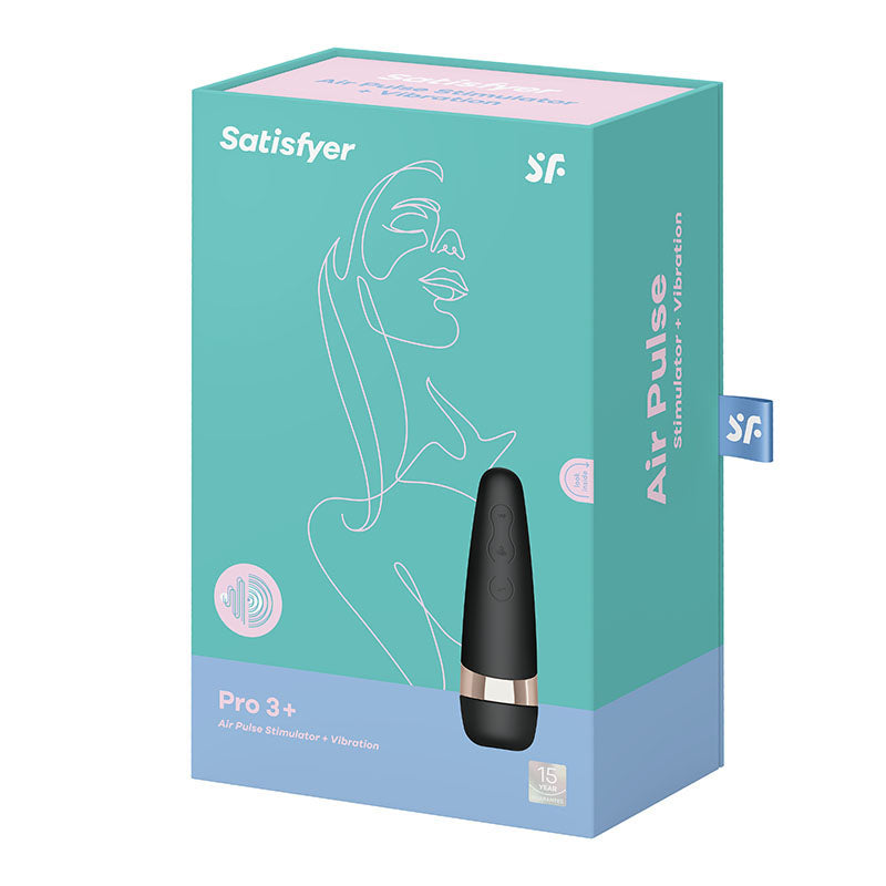 Satisfyer Pro 3+ Black - Black USB-Rechargeable Air Pulse Clitoral Stimulator with Vibration