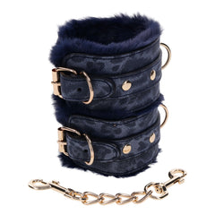Sex & Mischief Cougar Furry Handcuffs - Navy & Gold