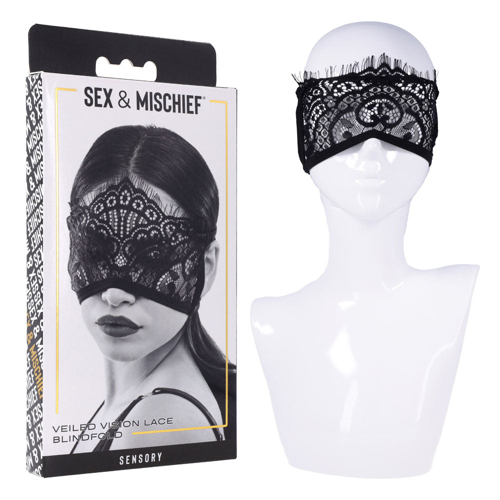 S&M Veiled Vision Lace Blindfold - Black Lace Blindfold