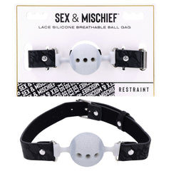 Sex & Mischief Lace Silicone Breathable Ball Gag - Black/Grey Mouth Restraint