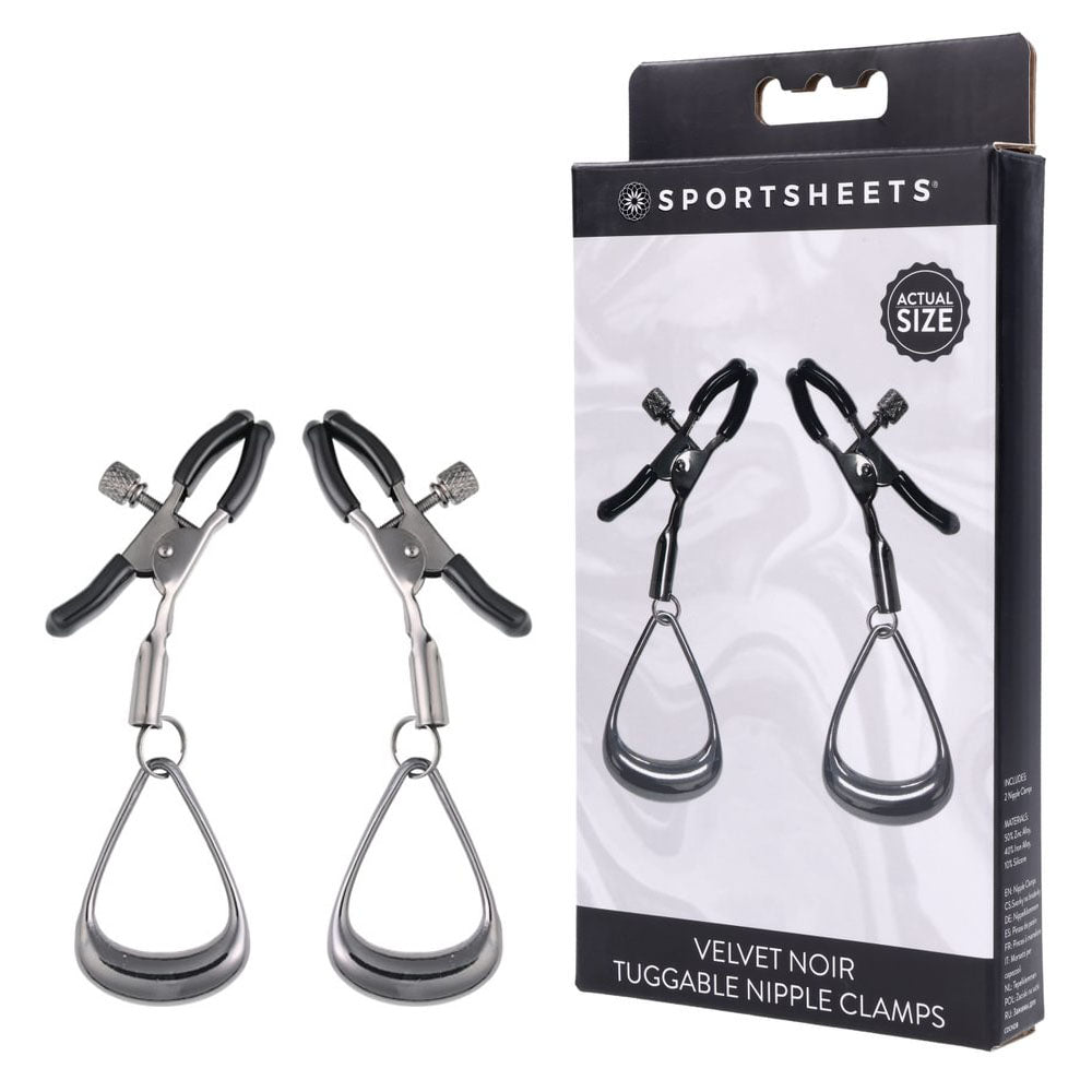 Sportsheets Velvet Noir Tuggable Nipple Clamps - Black