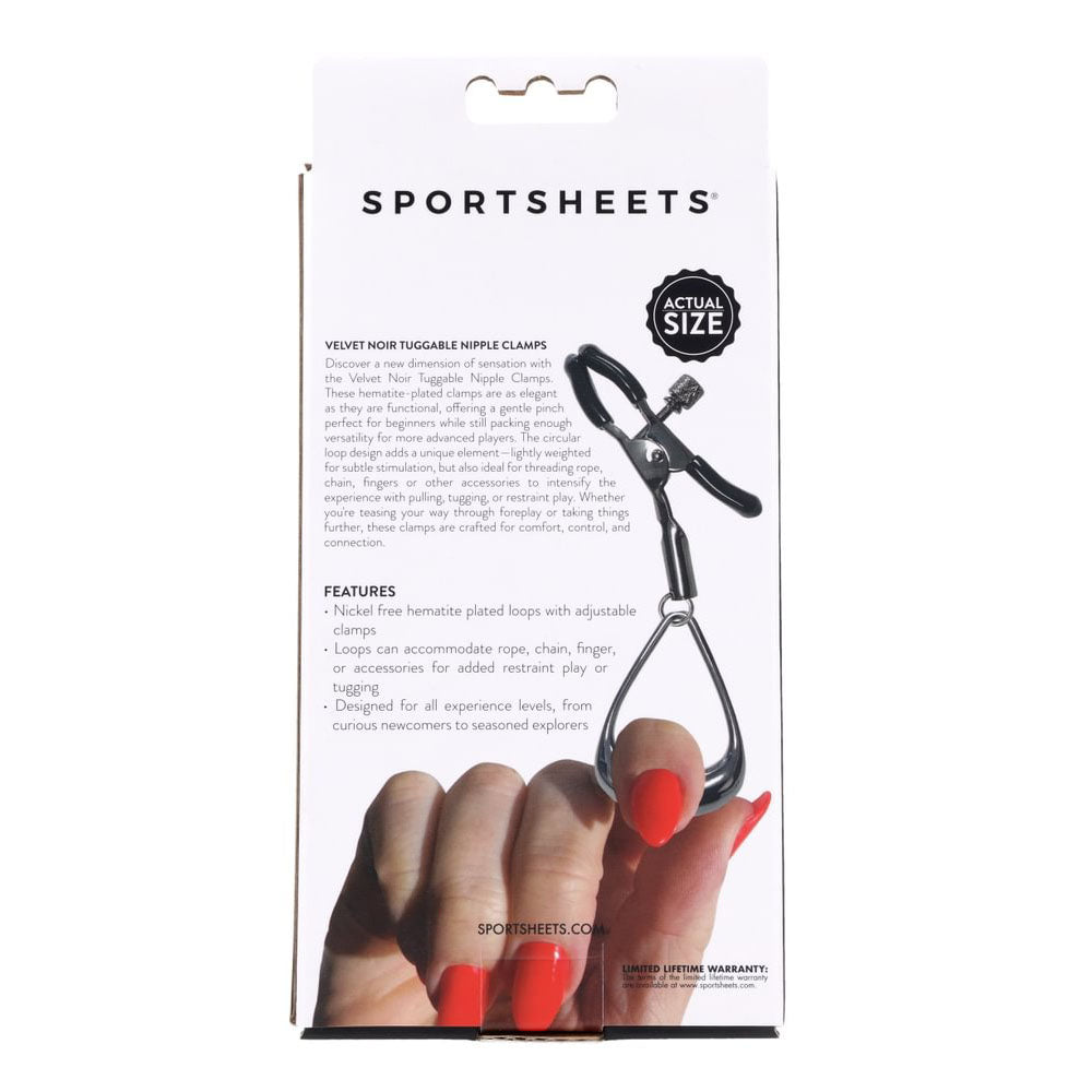 Sportsheets Velvet Noir Tuggable Nipple Clamps - Black