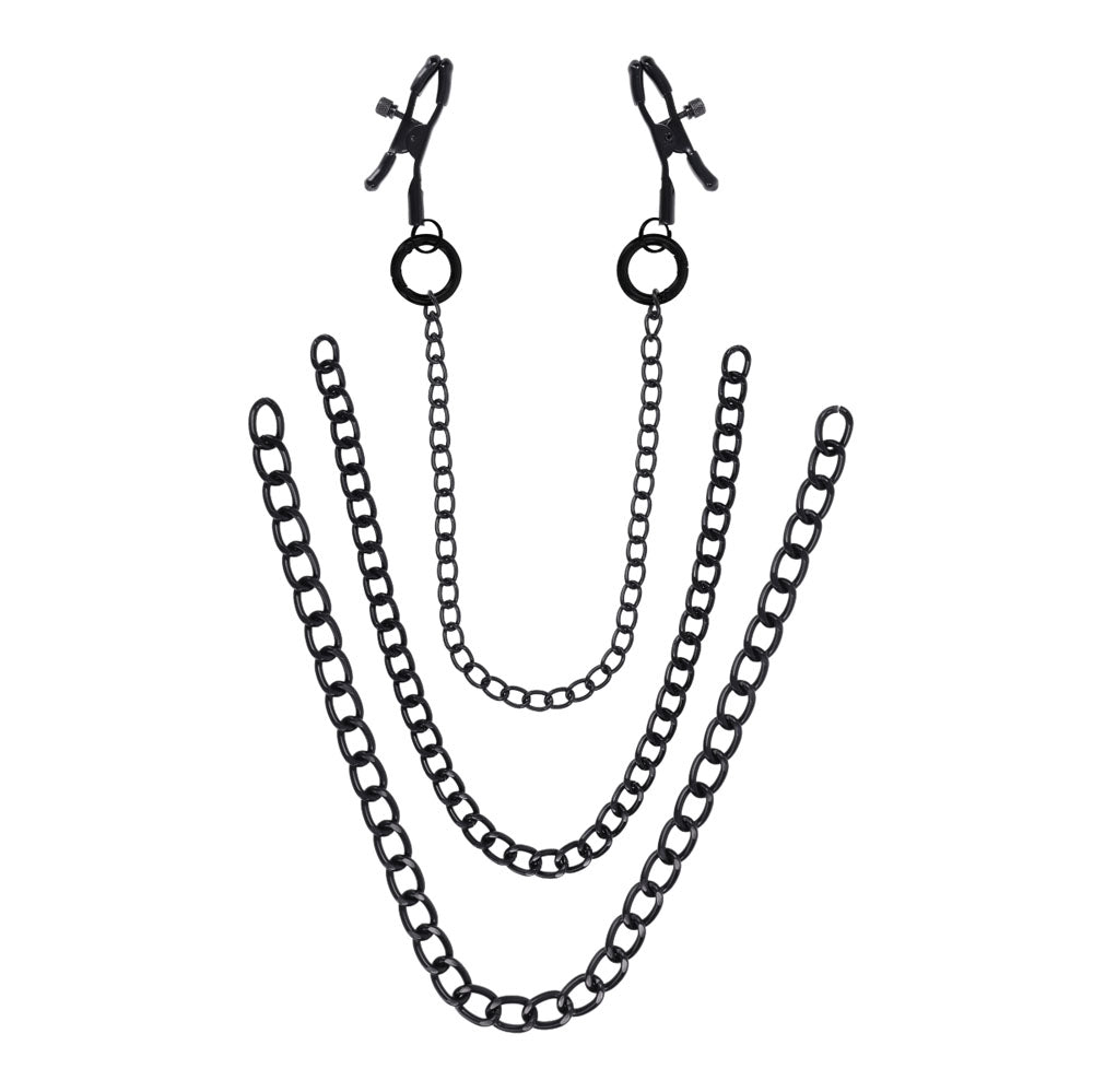SPORTSHEETS Signature Midnight Muse exCHAINgeable Nipple Jewelry - Black Nipple Clamps with Chain