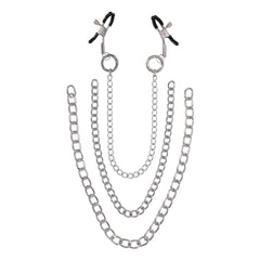 SPORTSHEETS Signature exCHAINgeable Nipple Jewelry - Silver Nipple Clamps with Chain