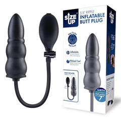 Size Up 5.5 Inch Ripple Inflatable Butt Plug - Black 15.2 cm Inflatable Butt Plug