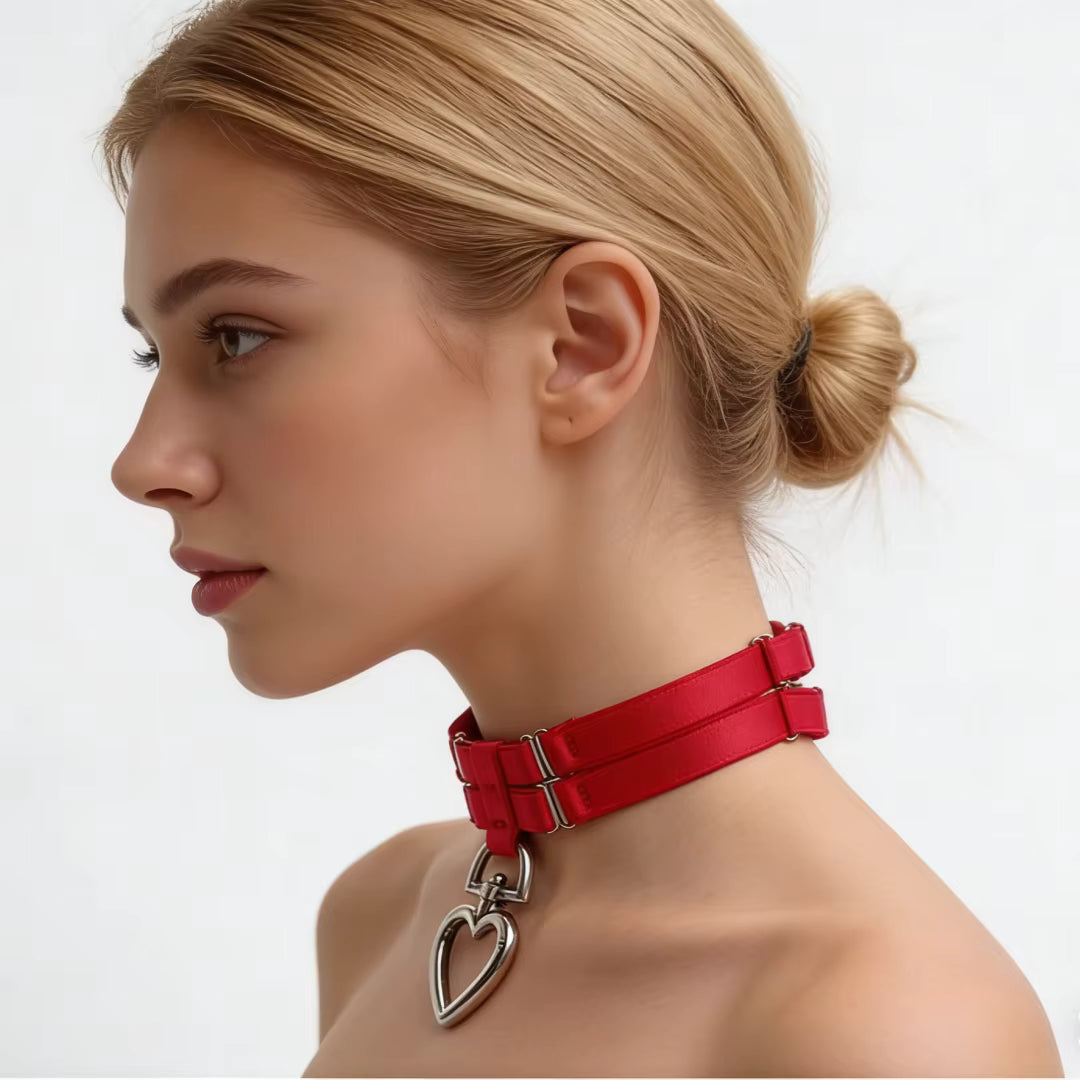 BDSM Collar with Heart Shape Leash-Ring