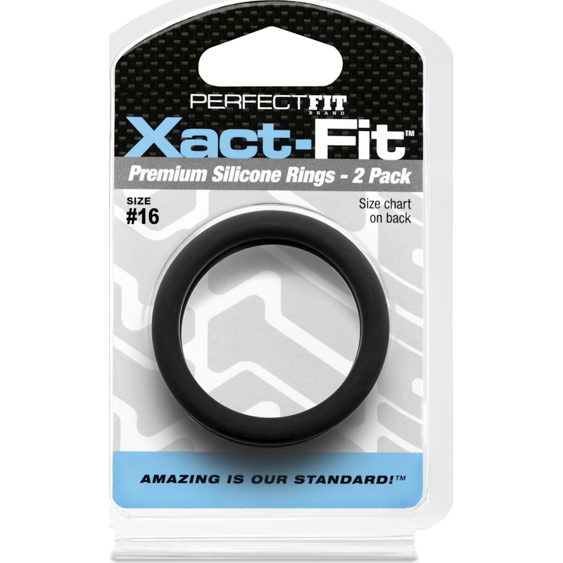 Perfect Fit Xact-Fit Silicone Cock Rings 2 Pk - Black Size 16