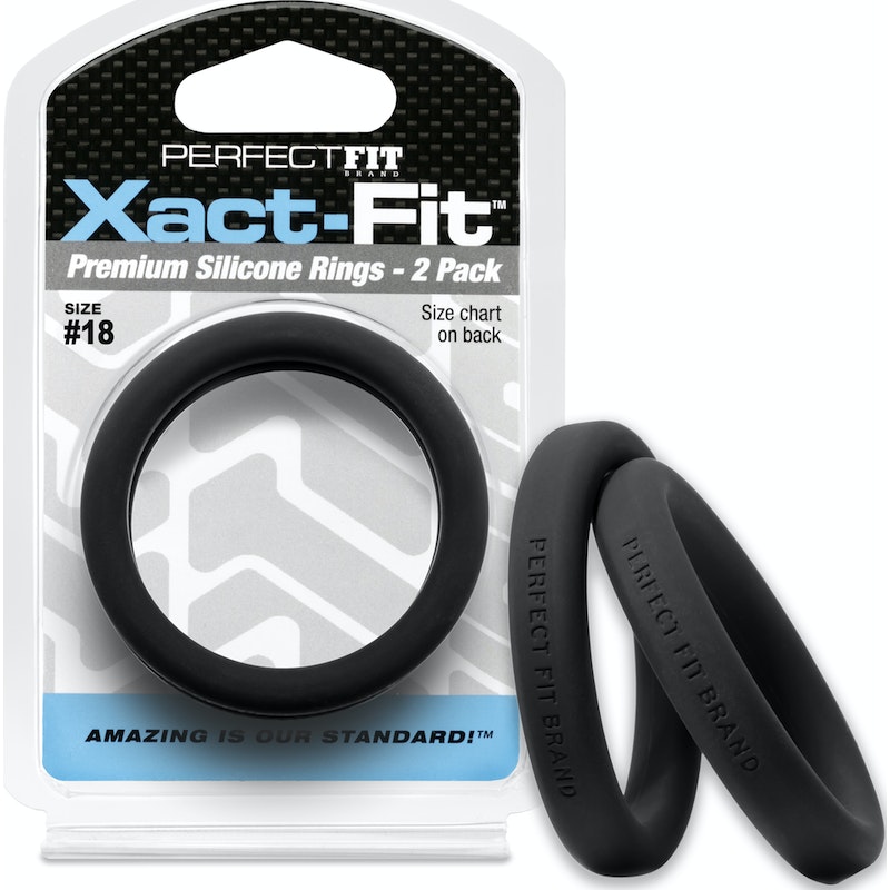 Perfect Fit Xact-Fit Silicone Cock Rings 2 Pk - Black Size 18