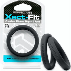 Perfect Fit Xact-Fit Silicone Cock Rings 2 Pk - Black Size 18