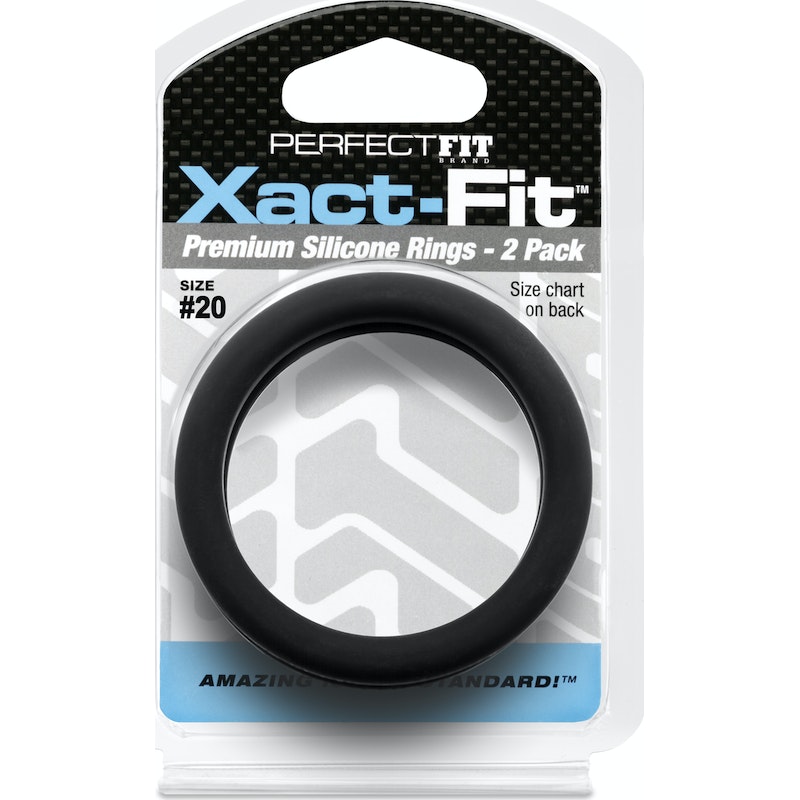 Perfect Fit Xact-Fit Silicone Cock Rings 2 Pk - Black Size 20