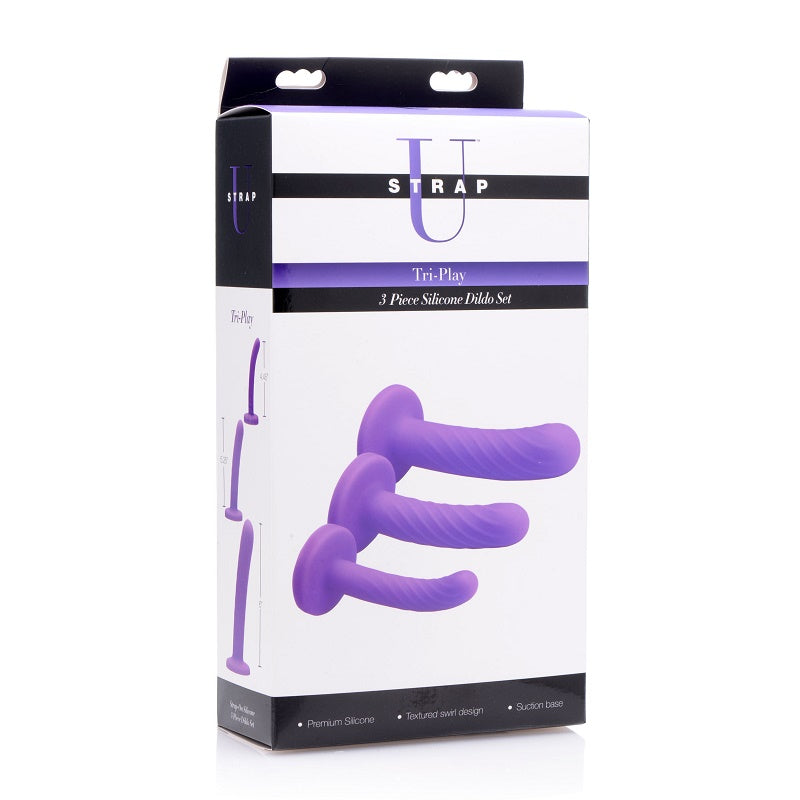 Tri-Play 3 Piece Silicone Pegging & Dildo Set - Purple