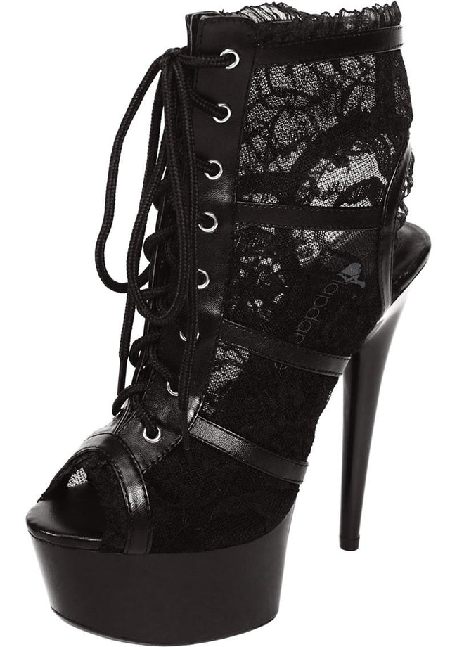 Black Lace Open Toe Platform Ankle Bootie 6in Heel Size AU 7