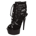 Black Lace Open Toe Platform Ankle Bootie 6in Heel Size AU 7