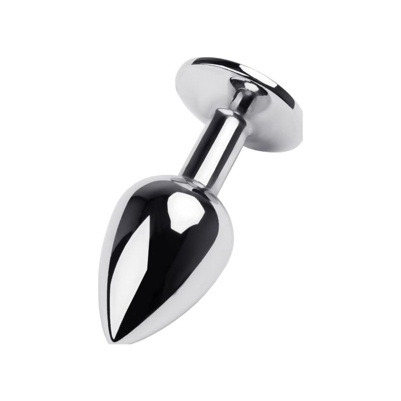 Silver Metal Anal Plug w Black Gem