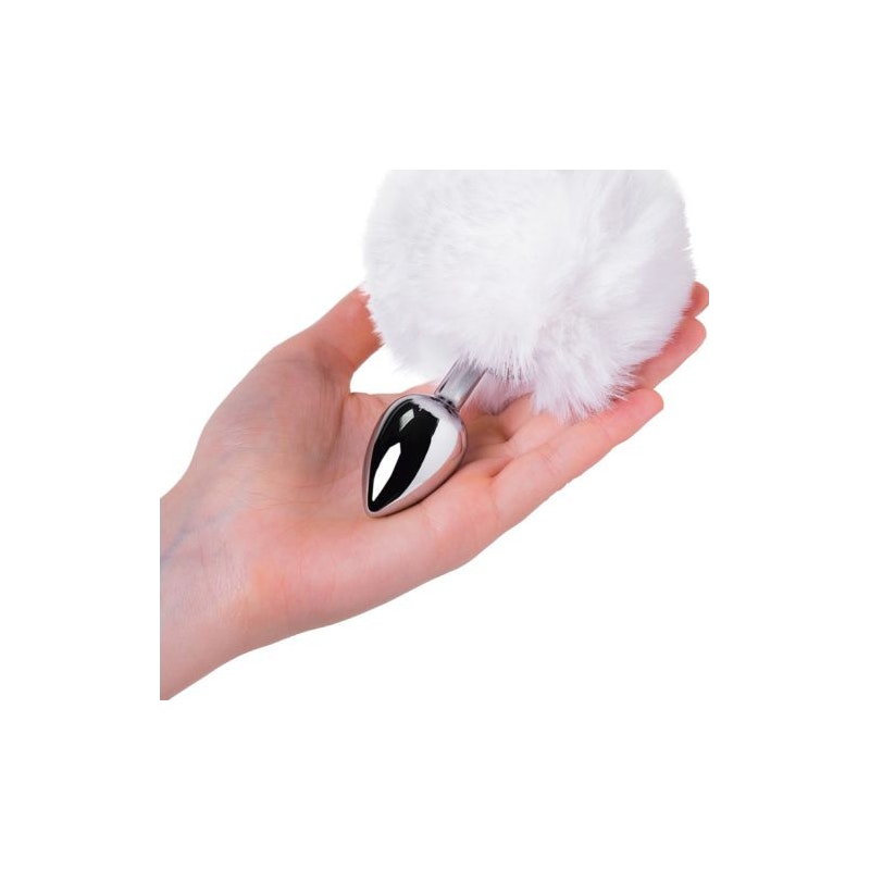 Metal Anal Plug Small  w Silver White Tail