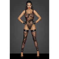 Tulle Bodysuit  w Patterned Flock Embroidery - 3 sizes