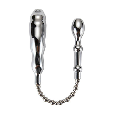 Silver Dome Double End Metal Butt Plug with Chain