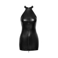 Snake Wetlook Mini Dress w Front Zipper XL - Black
