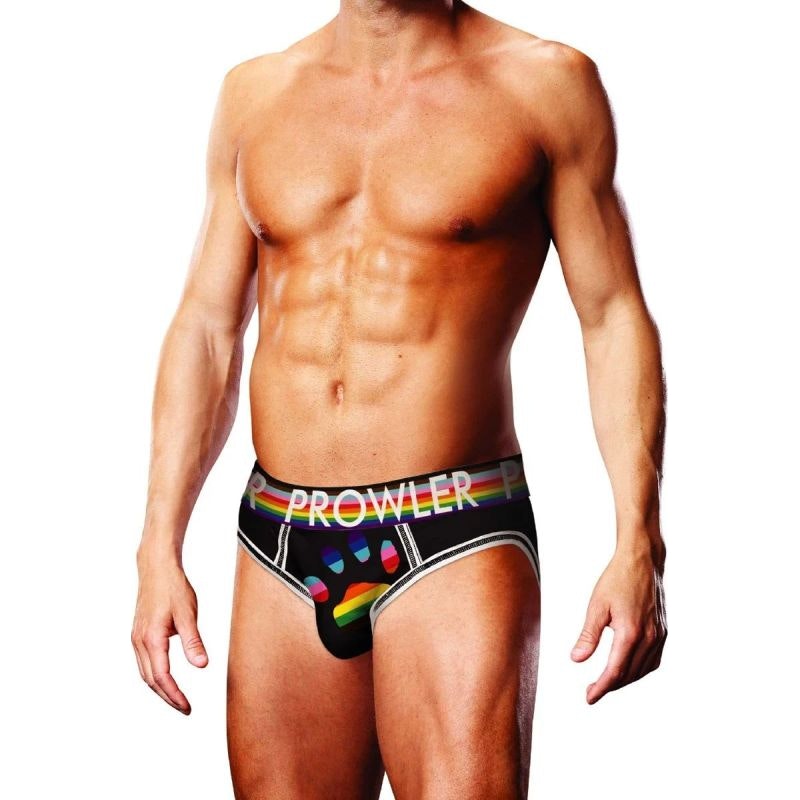 Prowler Oversized Paw Print Men's Open Back Briefs Black background - 4 sizes