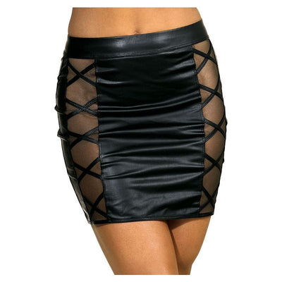 Stretch Wetlook Mesh Criss Cross Skirt Black - 4 sizes