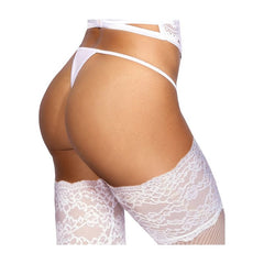 Microfiber and Lace G-String with Studs White - 4 sizes