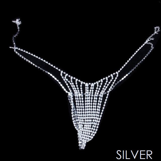 Rhinestone crystal bikini thong Gold or Silver