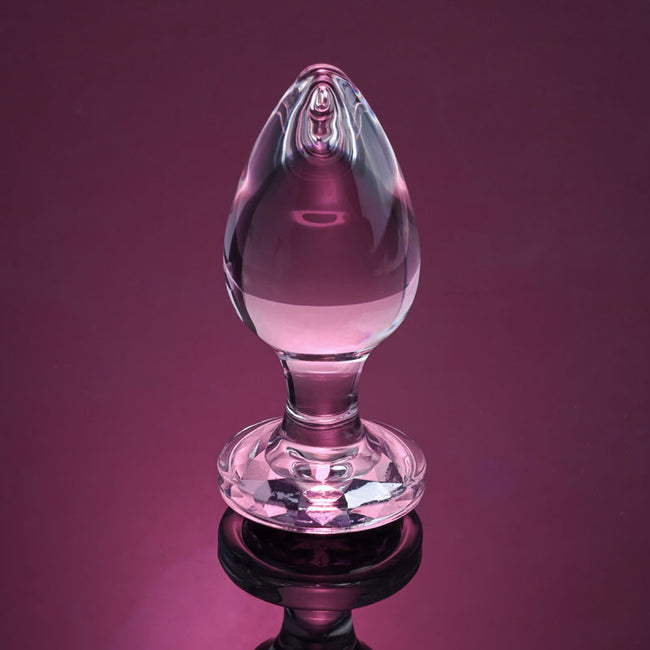 Adam & Eve Glass 9.8 cm Large Butt Plug with Pink Gem Base