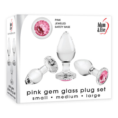 Adam & Eve PINK GEM GLASS PLUG SET - 3 Sizes