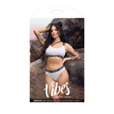 VIBES DRIPPIN' One-Shoulder Crop Top & Cheeky Panty S/M