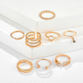 Rings 8-pc Bohemian geometric ring set. Clear crystal stones gold chain
