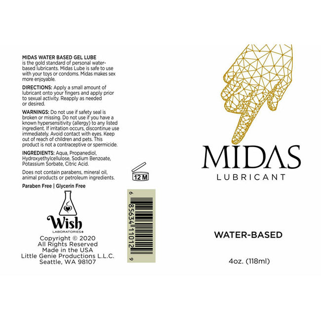 Midas Water Based Lube - Water Based Lubricant - 118 ml Bottle