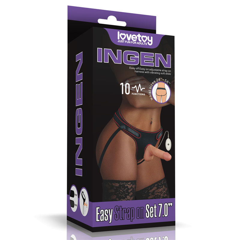 Ingen Easy Vibrating 17.8cm Straight Dildo with balls Strap-On Set