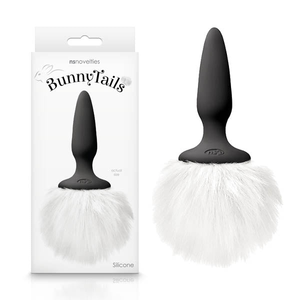 Bunny Tail Mini Butt Plug - Black with Fluffy White Tail