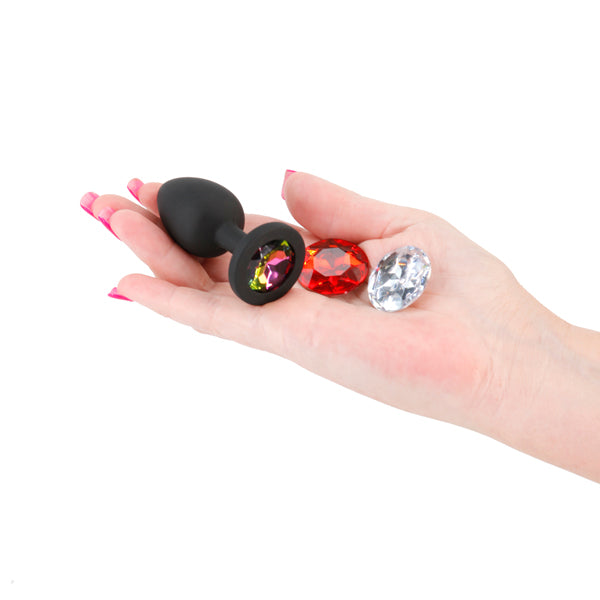 Glams Xchange Round Base Butt Plug with interchangeable Gem Inserts - Small
