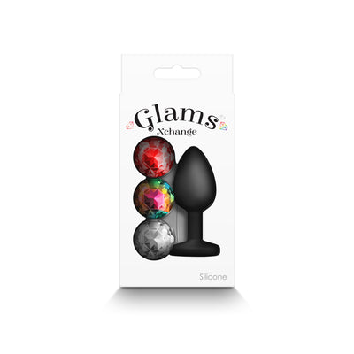 Glams Xchange Round Base Butt Plug with interchangeable Gem Inserts - Small