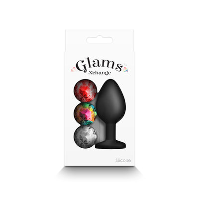 Glams Xchange Round Base Butt Plug with interchangeable Gem Inserts - Medium