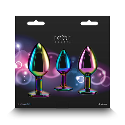 Rear Assets Trainer Metallic Butt Plug Kit Multicolour - Rainbow Gem insert
