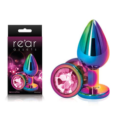 Rear Assets Butt Plug with Pink Crystal Insert - Multi Colour Medium