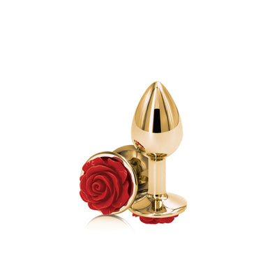 Rear Assets Butt Plug with Rose Insert - Gold Small
