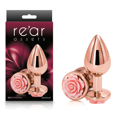 Rear Assets Rose - Medium -  8.9 cm Metal Butt Plug with Pink Rose Base