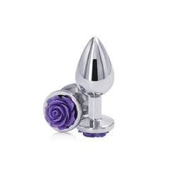 Rear Assets Rose - Medium -  8.9 cm Metal Butt Plug with Purple Rose Base