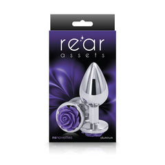 Rear Assets Rose - Medium -  8.9 cm Metal Butt Plug with Purple Rose Base
