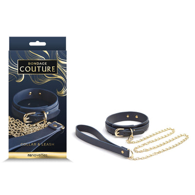 Bondage Couture BDSM Neck Collar & Leash - Blue & Gold