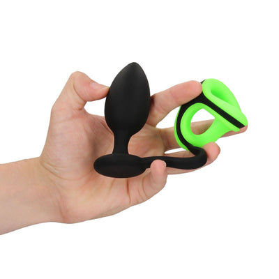 OUCH! Glow In The Dark Butt Plug with Cock Ring & Ball Strap - 9.8 cm