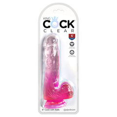 King Cock Clear 6'' Cock Dildo with Balls - Pink