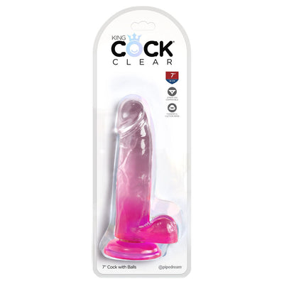 King Cock Clear 7'' Cock Dildo with Balls - Pink