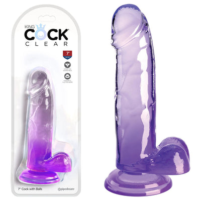 King Cock Clear 7'' Cock Dildo with Balls - Purple