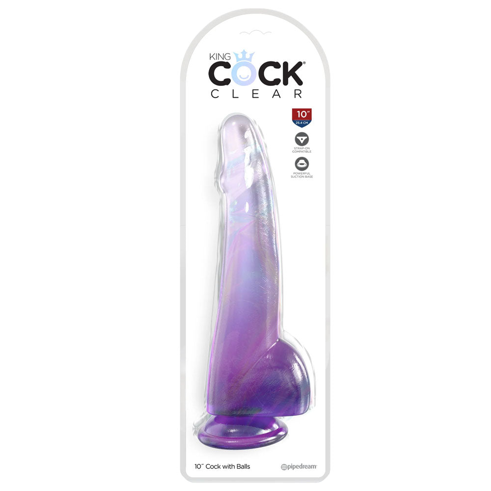 King Cock Clear 10'' Cock Dildo with Balls - Purple