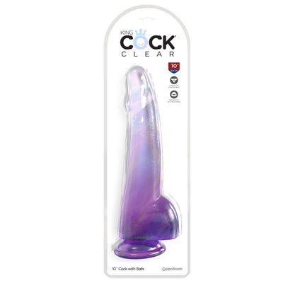 King Cock Clear 10'' Cock Dildo with Balls - Purple