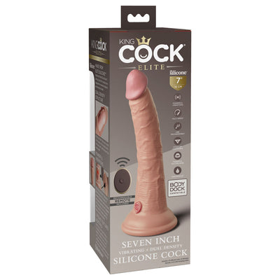 King Cock Elite 17.5cm Vibrating Dual Density Dildo with Remote - Flesh